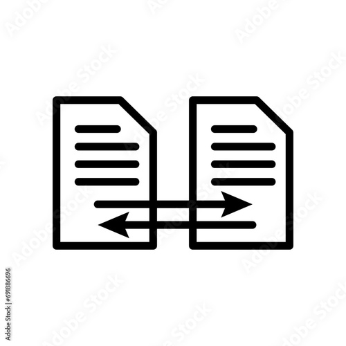 Data Exchange icon. two way computer data file or document transfer or sending duplicate copy of sheet symbol sign. data exchange or migration to convert or move database vector. data transfer logo