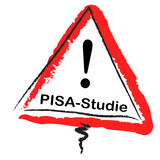 Deutsches Warnschild PISA-Studie   Warndreieck und weisser Hintergrund