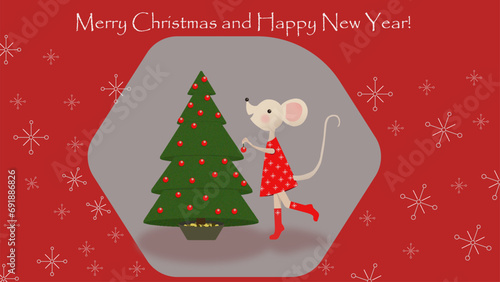 Merry Christmas and Happy New Year, cute cartoon vector illustration