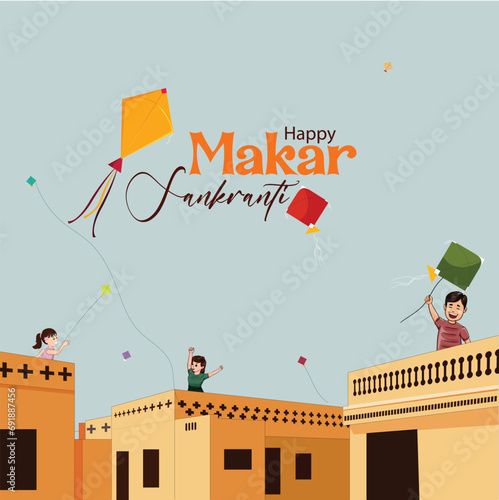 Vector illustration Makar Sankranti kite flying post template