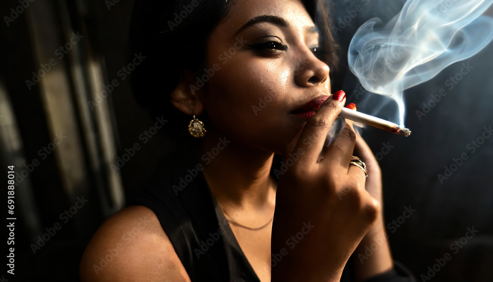 Fototapeta premium Portrait of a Stylish Woman with Cigarette