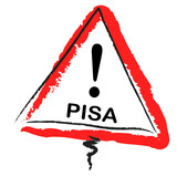 Deutsches Warnschild PISA Warndreieck und weisser Hintergrund