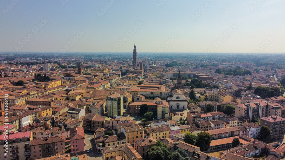 Aerial view of the historical center of Cremona, Italy.