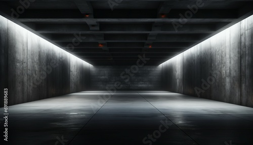 Elegant Big Hall Concrete Glossy Underground Showroom Garage Gallery Hallway Tunnel Corridor Studio, illustrations