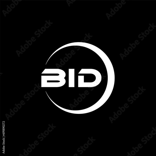 BID letter logo design with black background in illustrator, cube logo, vector logo, modern alphabet font overlap style. calligraphy designs for logo, Poster, Invitation, etc.