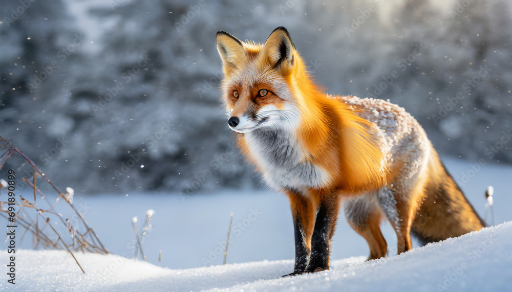 Majestic Red Fox in a Snowy Landscape