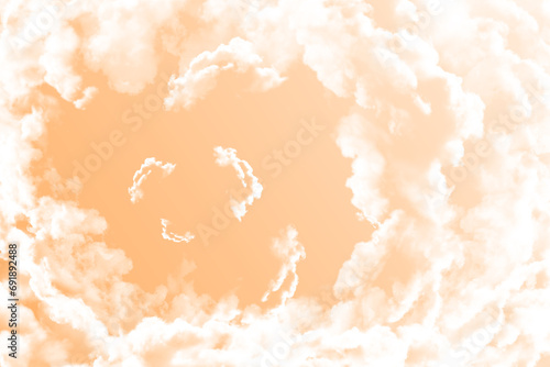 White clouds vortex in the orange sky, simple background paint, illustration