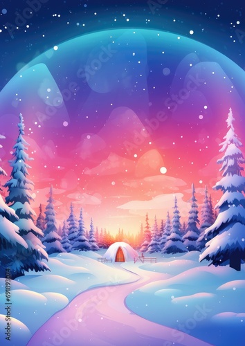 Igloo ice hotel on a snowy plain with aurora borealis during magic winter night. Generative Ai. © annamaria