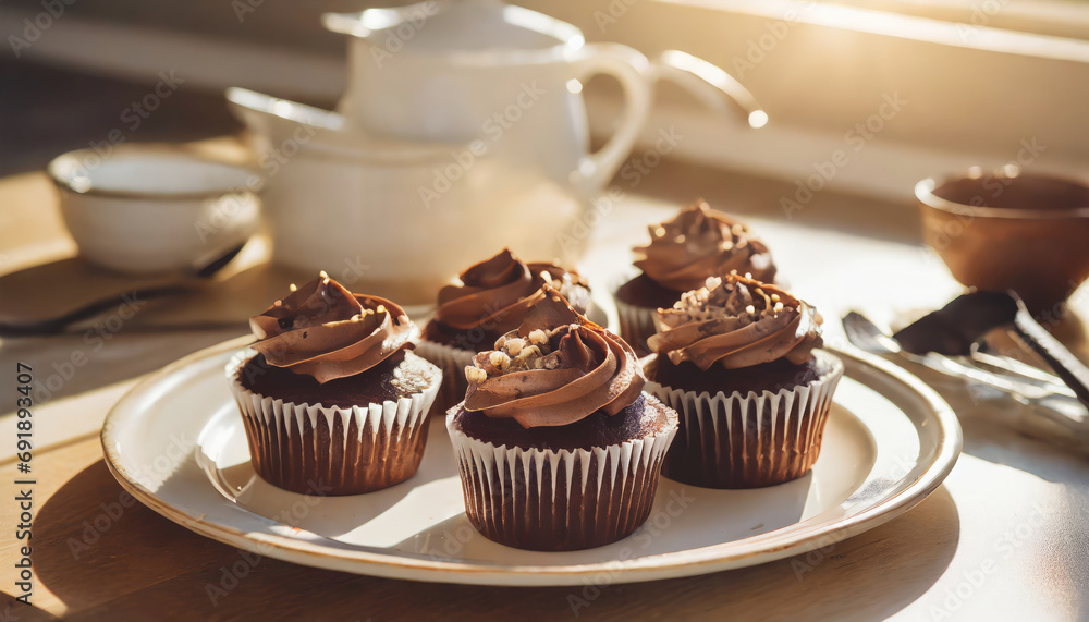 Delectable chocolate muffins on a plate Delectable chocolate muffins on a plate