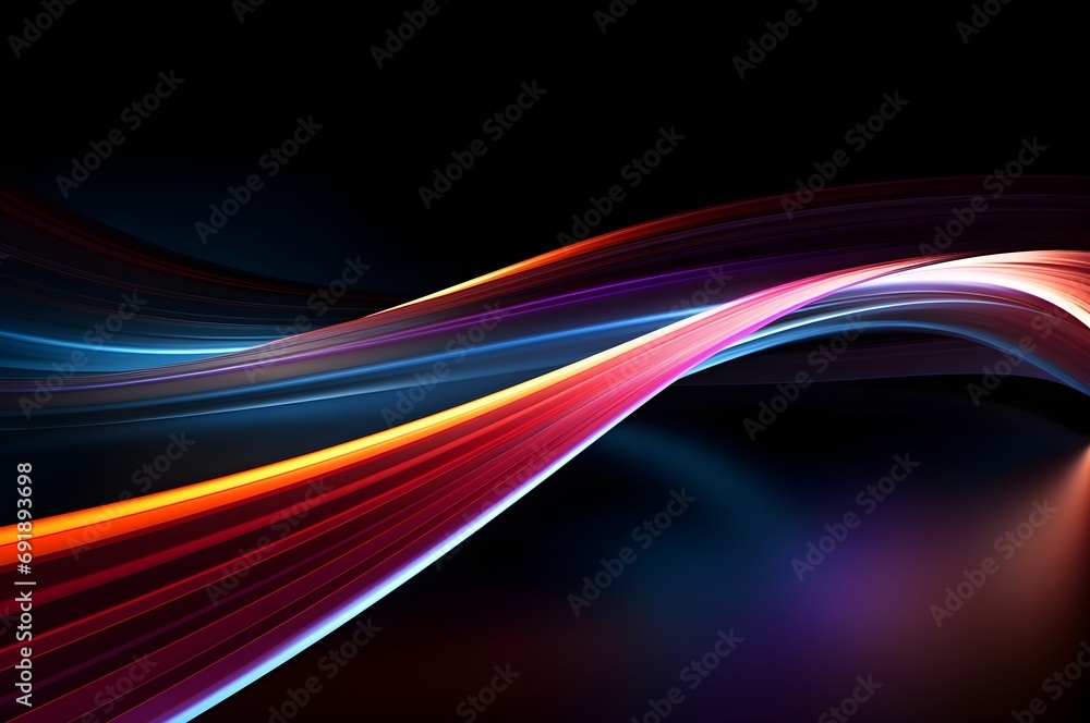 Naklejka premium Light trails illustration on black background. Generative AI