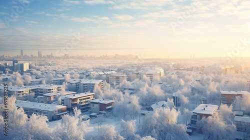 frost and sun - a wonderful day, winter landscape, white snow, frost, snow-covered city, frost, nature, blue sky