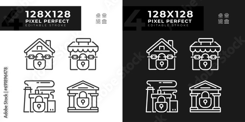 Pixel perfect light and dark icons set of economic crisis, editable thin line illustration.