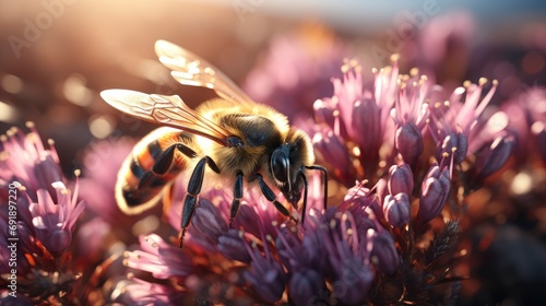 Bee Sits On Blooming Common Heather, HD, Background Wallpaper, Desktop Wallpaper © Moon Art Pic