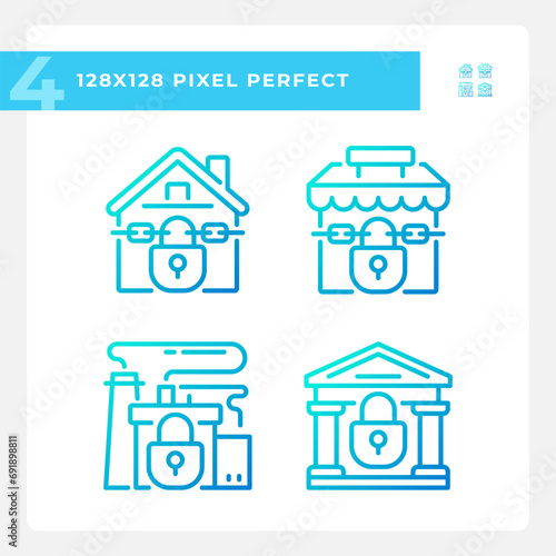 Pixel perfect gradient icons set of economic crisis, thin line blue illustration.