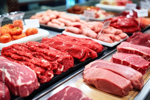 Various high-quality meats in a meat department
