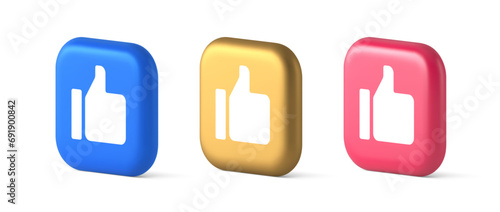 Thumb up like cool button cyberspace approve acceptance communication 3d realistic icon