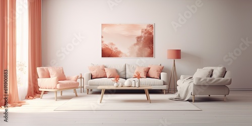 warmth and elegance with this enchanting living room in a captivating peach fuzz color theme photo