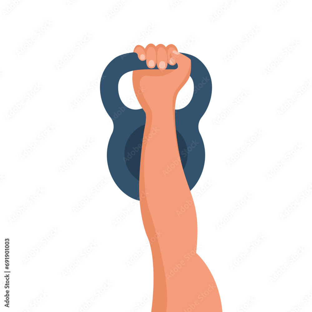 Weight in hand. Hand of man holding a dumbbell. Vector illustration flat design. Weight lifting, train hard concept. Sports fitness life style. Weight in hand. Hand of man holding a dumbbell. Vector illustration flat design. Weight lifting, train hard concept. Sports fitness life style.