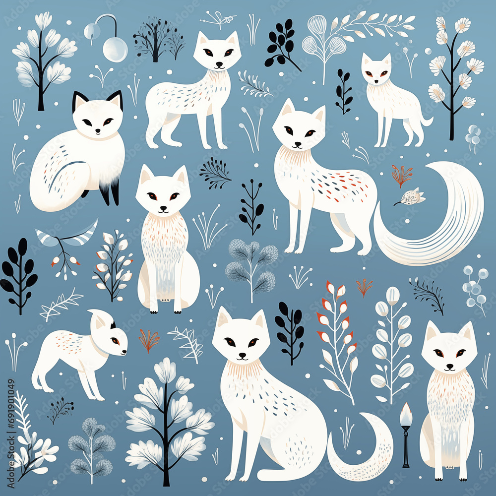 Cute arctic fox pattern- illustration. Cute arctic fox pattern- illustration.