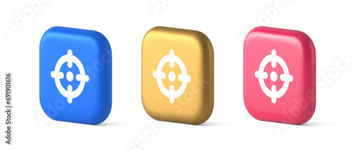 Target aim accuracy focus button application weapon shot bullseye 3d realistic icon