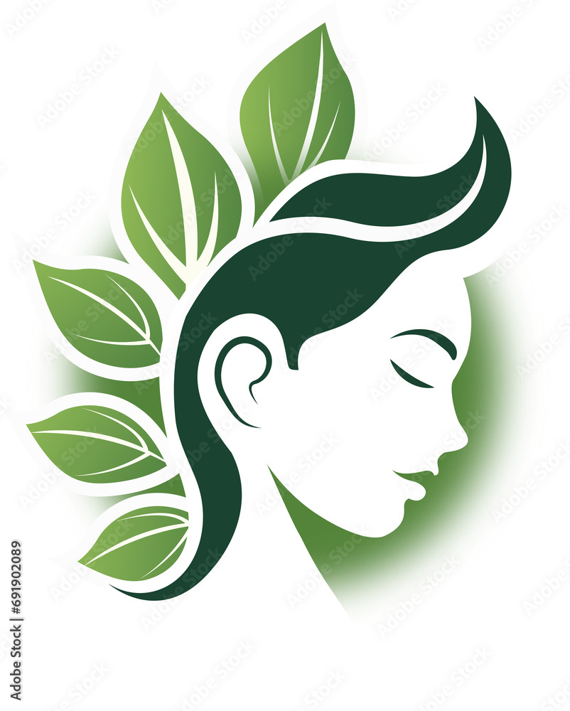 Green leaf with woman face vector art design illustration