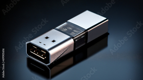 Close up of silver usb stick with gigabytes of memory photo
