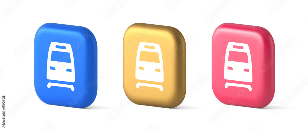 Train railway subway locomotive button rail passenger transportation travel 3d realistic icon Train railway subway locomotive button rail passenger transportation travel 3d realistic icon