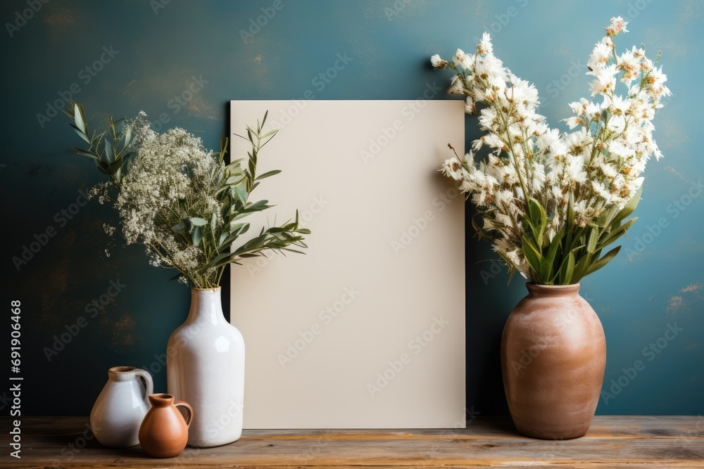 Mockup blank poster with vase Mockup blank poster with vase