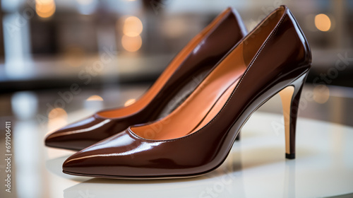 Close up of elegant brown high heels Detail