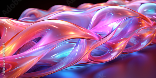 Wellenmotiv in leuchtenden bunten irisierenden Neon Farben als Hintergrundmotiv f  r Webdesign im Querformat f  r Banner  ai generativ