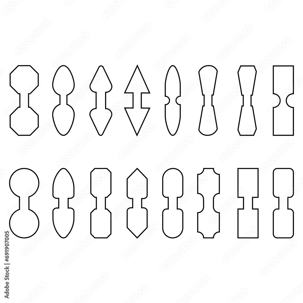 Strap connector tab icon vector set. Bag strap anchors illustration sign collection. Webbing bag connectors symbol or logo. Strap connector tab icon vector set. Bag strap anchors illustration sign collection. Webbing bag connectors symbol or logo.