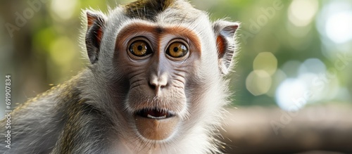 A close up picture of a balinese monkey with a serious face that looks the other way creating a very memeable picture Space for write type Funny animal photos Portraiture photography photo