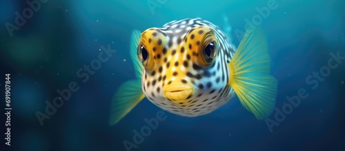 Boxfish close up Sipadan island Celebes sea Malaysia. Copy space image. Place for adding text photo