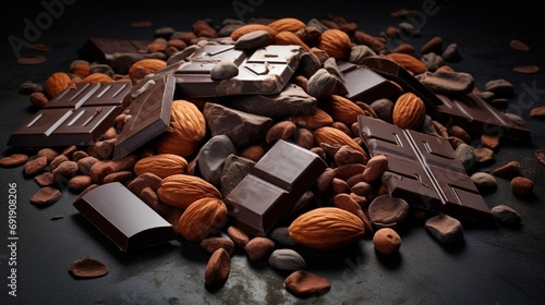Delicious Assortment of Nut Snacks and Sweet Chocolate Desserts generated by AI tool