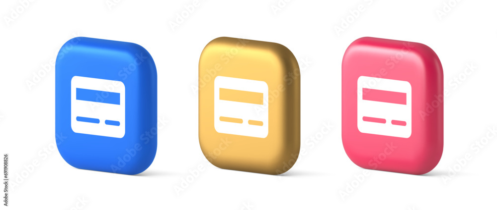 Credit debit card e money payment button digital financial banking account 3d realistic icon Credit debit card e money payment button digital financial banking account 3d realistic icon