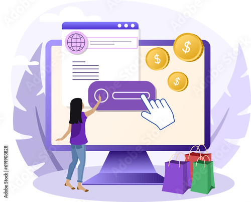 Unique Clicks illustration. The girl clicks on the monitor. Illustration of Unique Clicks 3d icon for web design, templates, infographics and more