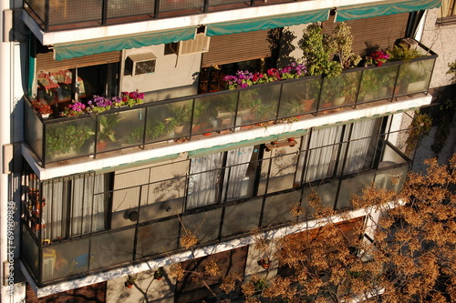 A fragment of the facade of an old apartment building in the city.