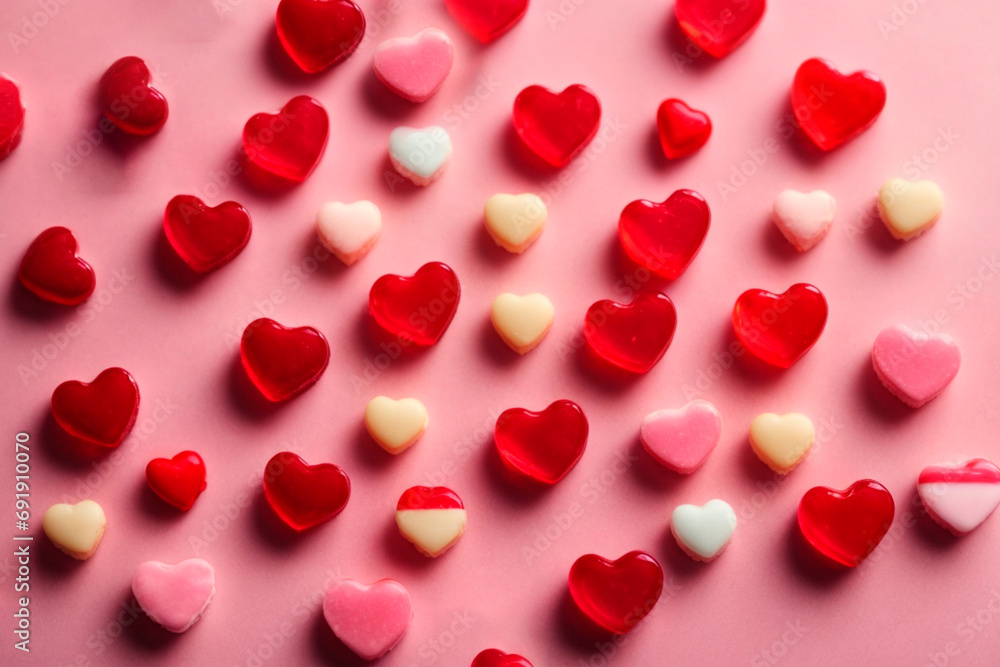 Concept for valentine's day, lollipops on a pink background