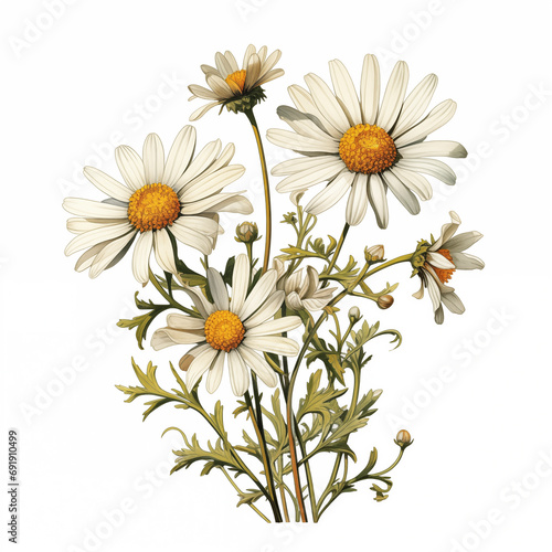 White daisies on white background