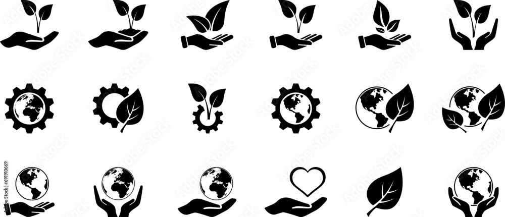Environmental icons set as an environmental conservation or renewable resources concept - obrazy, fototapety, plakaty 