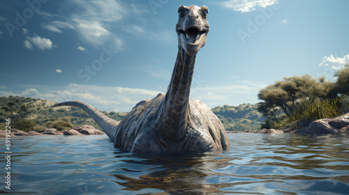 Brachiosaurus dinosaur in water
