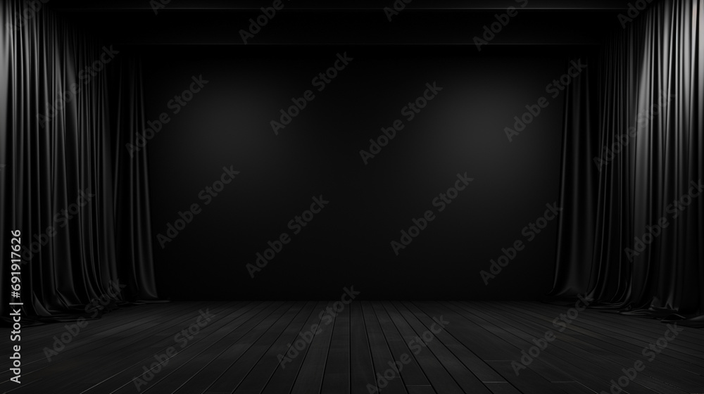Blank black studio. black background studio. Generative AI. Blank black studio. black background studio. Generative AI.