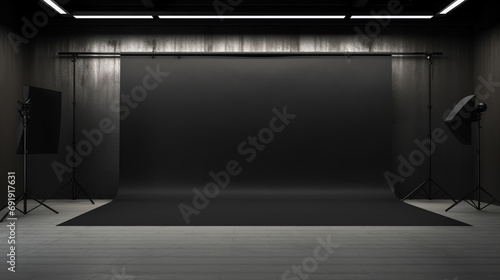 Blank black studio. black background studio. Generative AI.
