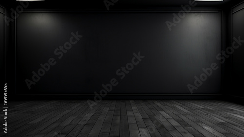 Blank black studio. black background studio. Generative AI. © BoszyArtis