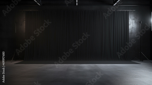 Blank black studio. black background studio. Generative AI. © BoszyArtis