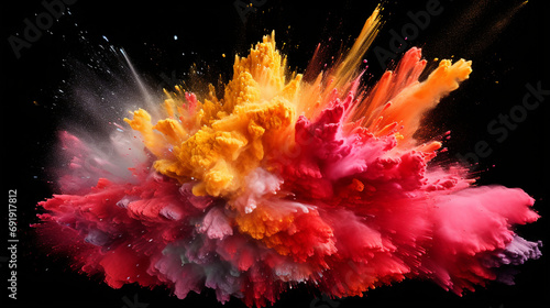 Explosive Flour Burst in Various Colors: Clear Background