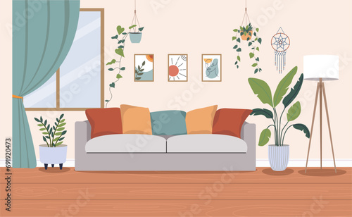 Living room interior. Vector flat  cartoon illustration