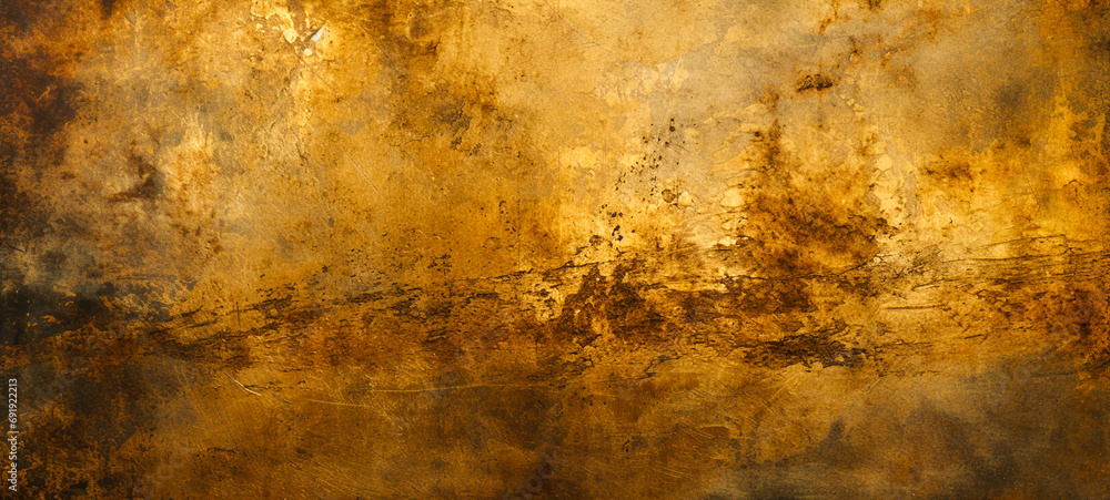 Rusty metal wall with a lot of scratches and dents. Metal gold wall, brass wall Background, For art texture, presentation design or web design and web background. - obrazy, fototapety, plakaty 