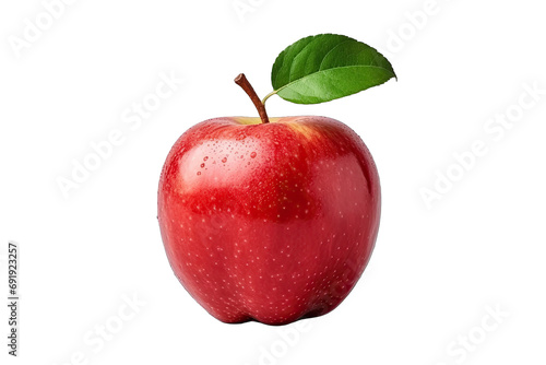 Beautiful Fresh Red Apple With Green Leaf On Transparent Background