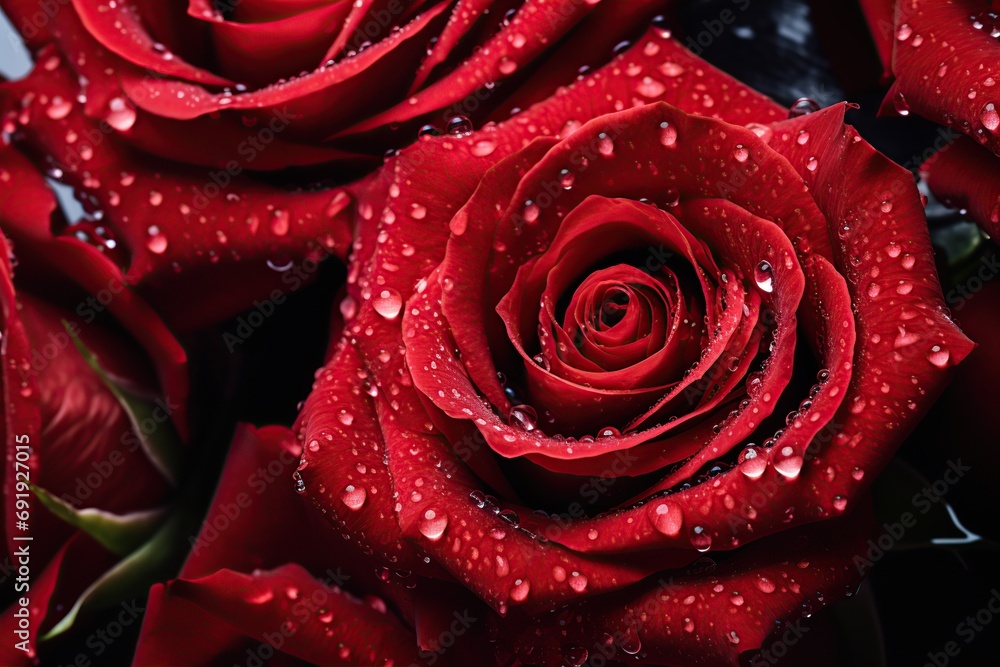 Bouquet of red roses with water drops Bouquet of red roses with water drops